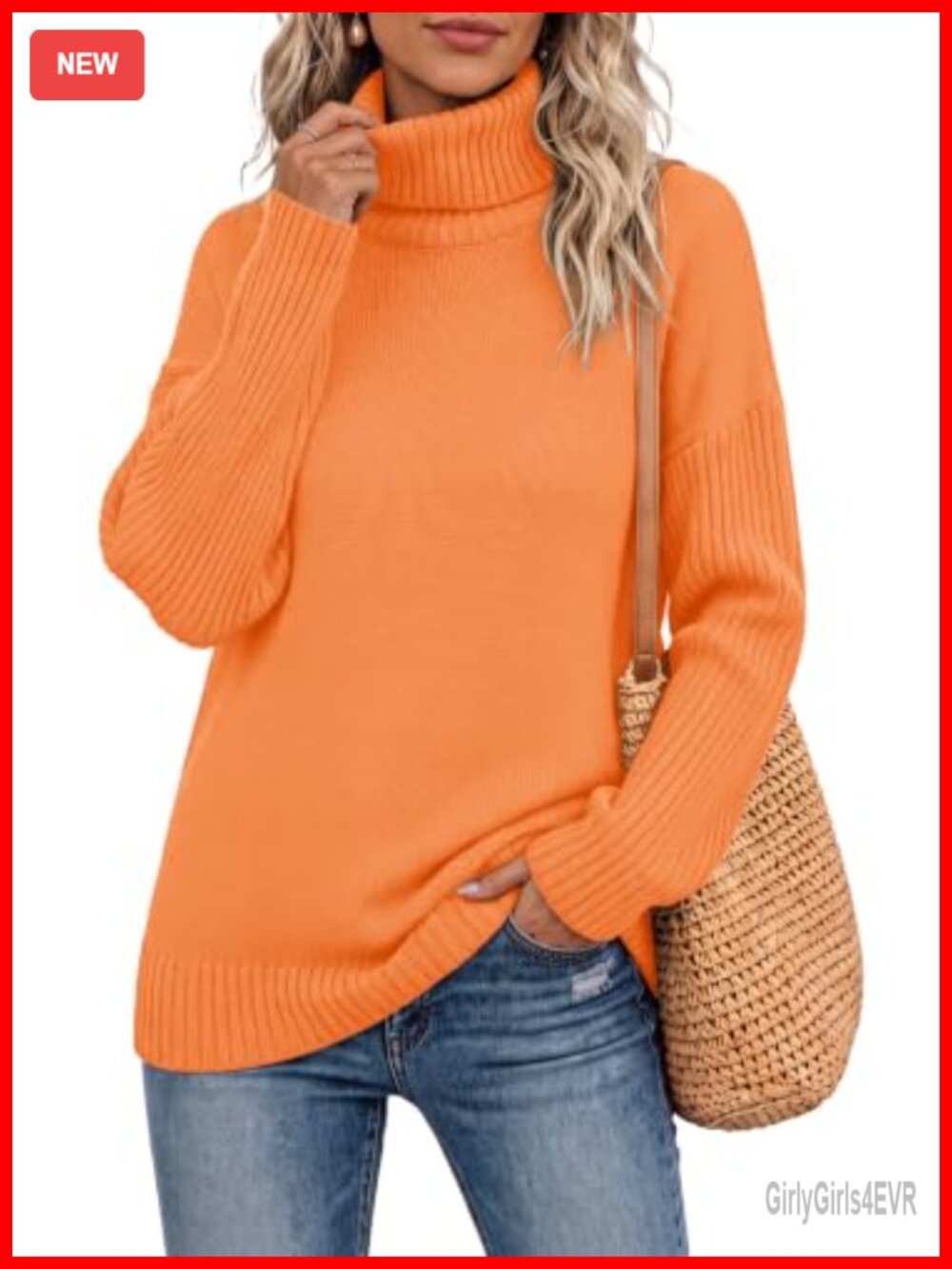 Chunky Oversized Turtleneck Tunic Sweater Pullover Long Sleeve 100% Acrylic